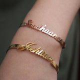 Custom Name Bracelets for Women Stainless Steel 18k Plated Bangles