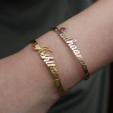 Custom Name Bracelets for Women Stainless Steel 18k Plated Bangles