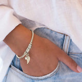 Leaf Birthstone Name Bracelet for Women Stainless Steel Cuff Bangle