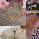 Name Bracelets on Leg Stainless Steel Box Chain Anklets for Women