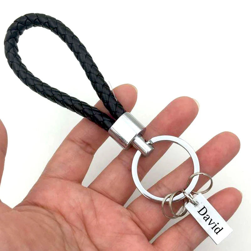 Braided Leather Cord Key Ring for Men