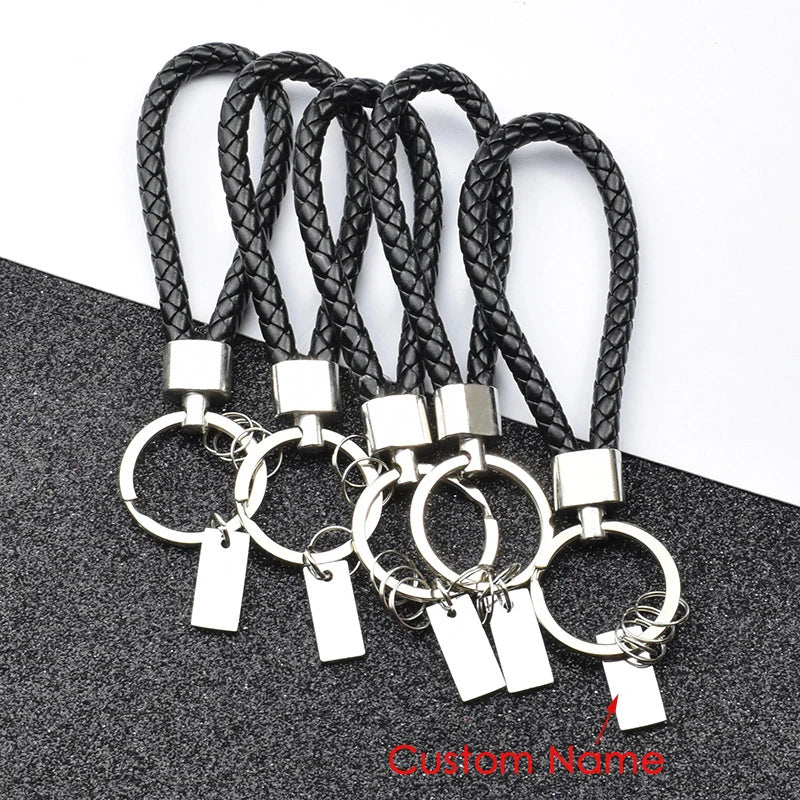 Braided Leather Cord Key Ring for Men