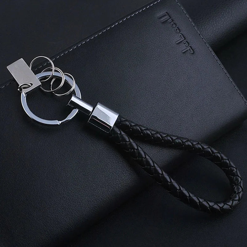 Braided Leather Cord Key Ring for Men