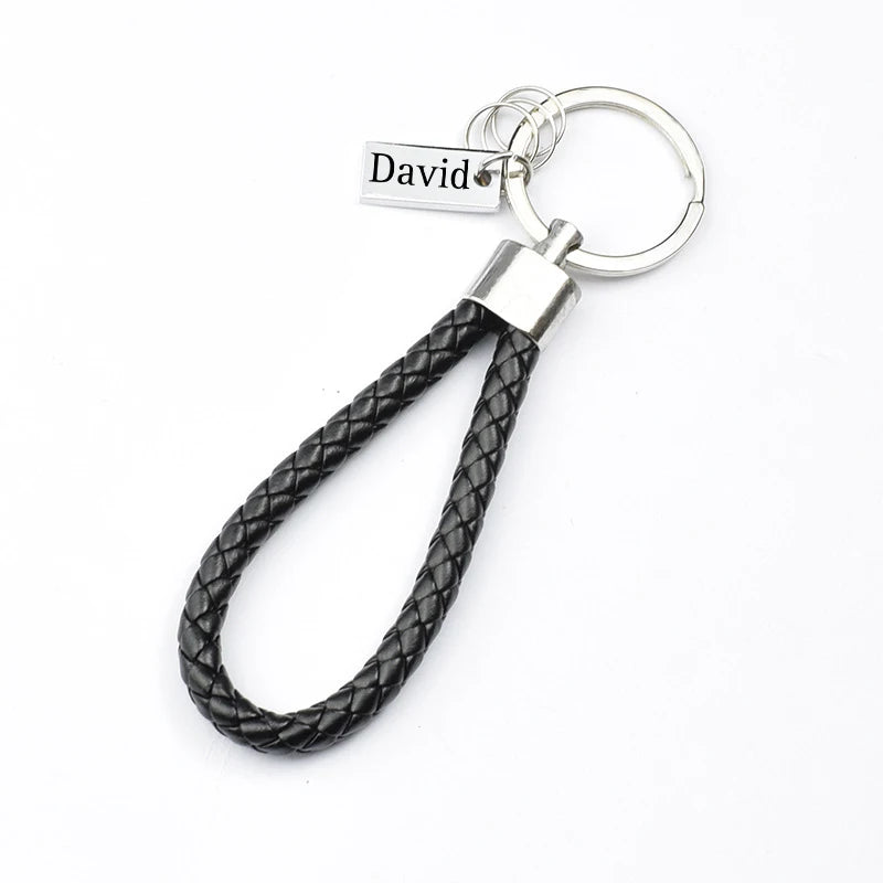 Braided Leather Cord Key Ring for Men