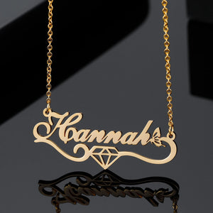 Personalized Butterfly Nameplate Necklace with Diamond Pendant