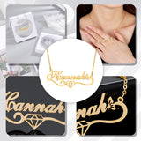 Personalized Butterfly Nameplate Necklace with Diamond Pendant