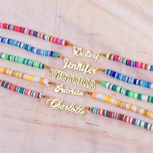 Personalized Clay Necklace Stainless Steel Boho Rainbow Christmas Gift