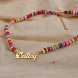 Personalized Clay Necklace Stainless Steel Boho Rainbow Christmas Gift