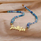 Personalized Clay Necklace Stainless Steel Boho Rainbow Christmas Gift