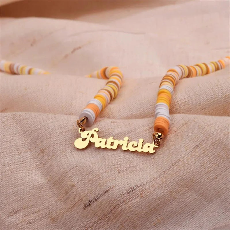 Personalized Clay Necklace Stainless Steel Boho Rainbow Christmas Gift