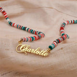 Personalized Clay Necklace Stainless Steel Boho Rainbow Christmas Gift