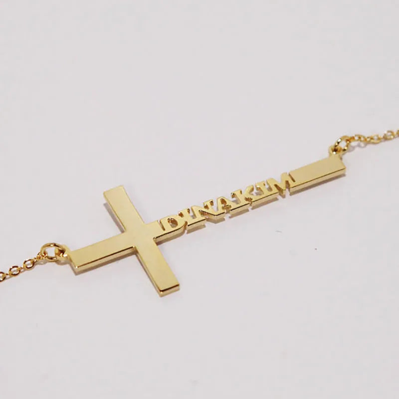 Personalized Stainless Steel Nameplate Cross Necklace Women Jewerly Gift