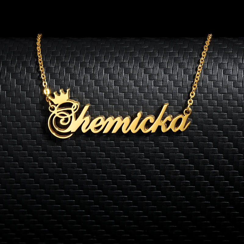 Crown Necklace Personalized Font Pendant Stainless Steel Chain Jewelry