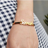 Personalized Name Bangle Bracelet Stainless Steel Adjustable Letter Bangle