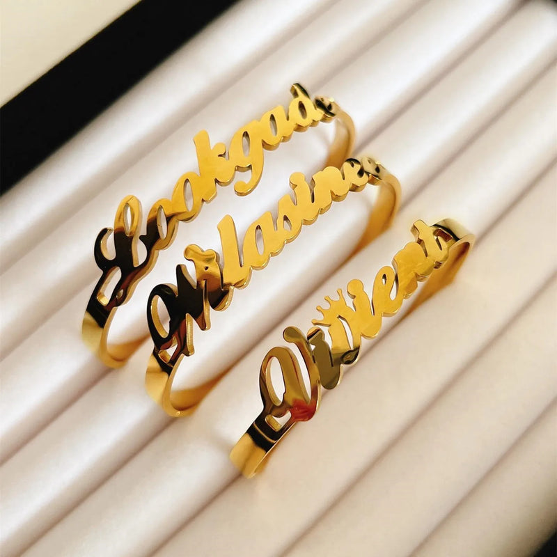 Personalized Name Bangle Bracelet Stainless Steel Adjustable Letter Bangle