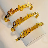 Personalized Name Bangle Bracelet Stainless Steel Adjustable Letter Bangle