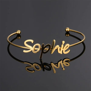 Bohemian Nameplate Open Bracelets for Women Stainless Steel