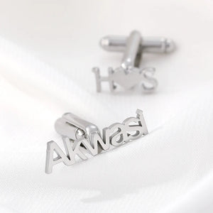 Personalized Stainless Steel Cufflink Set - Sand Blasted Name Design