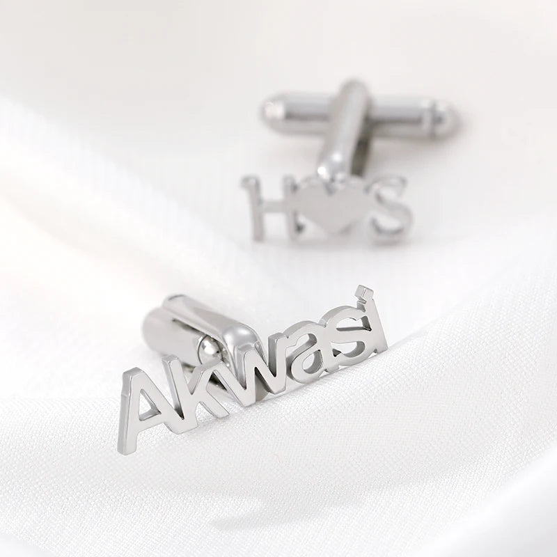 Personalized Stainless Steel Cufflink Set - Sand Blasted Name Design