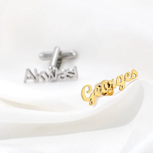 Personalized Stainless Steel Cufflink Set - Sand Blasted Name Design