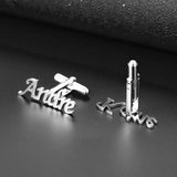 Name Cufflinks Letter Cuff-link Rose Silver Personalized Cufflinks