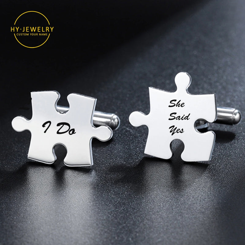 Stainless Steel Name Cufflinks Wedding Puzzle Letter Charm Jewelry