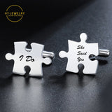 Stainless Steel Name Cufflinks Wedding Puzzle Letter Charm Jewelry