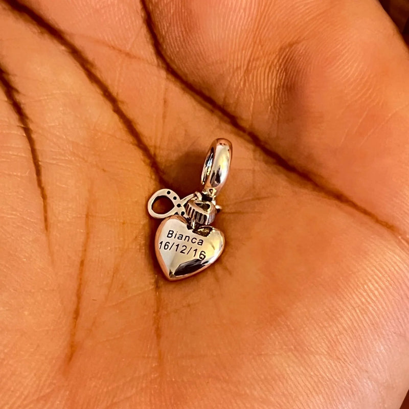 Heart Dangle Charm 925 Sterling Silver Fits Bracelet Necklace