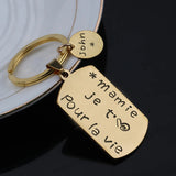 Mamie Holiday Dog Tag Keychain, French Text: Mamie Je T'aime Pour La Vie