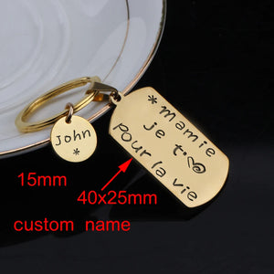 Mamie Holiday Dog Tag Keychain, French Text: Mamie Je T'aime Pour La Vie