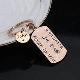 Mamie Holiday Dog Tag Keychain, French Text: Mamie Je T'aime Pour La Vie
