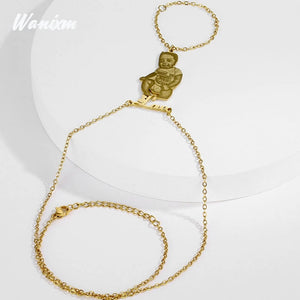 Personalized Stainless Steel Double Layer Slave Bracelet with Finger Rings