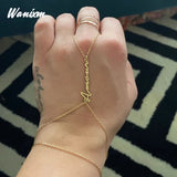 Personalized Stainless Steel Double Layer Slave Bracelet with Finger Rings
