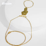 Personalized Stainless Steel Double Layer Slave Bracelet with Finger Rings
