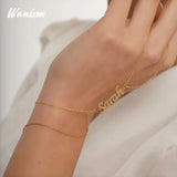 Personalized Stainless Steel Double Layer Slave Bracelet with Finger Rings