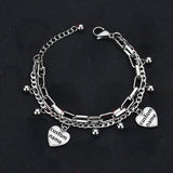 Stainless Steel Love Heart Bracelet Laser Engraving Couple Gift Chain