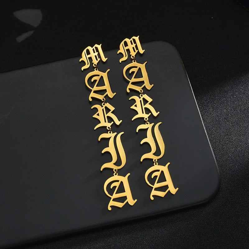 Personalized Stainless Steel Name Earrings Cross Chain Drop