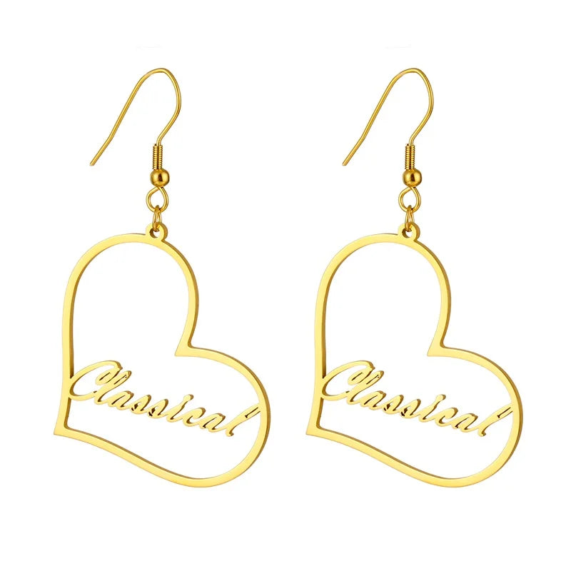 Custom Name Earrings Stainless Steel Heart Drop Girls Birthday Gift