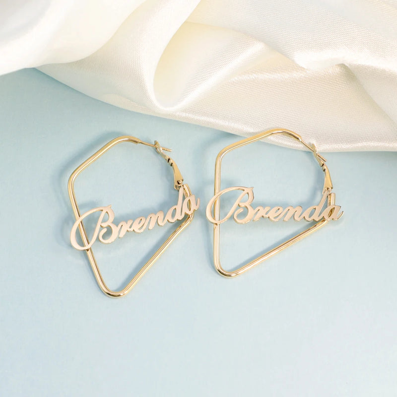 Geometric Dangler Earring Personalized Name Earring Stainless Steel