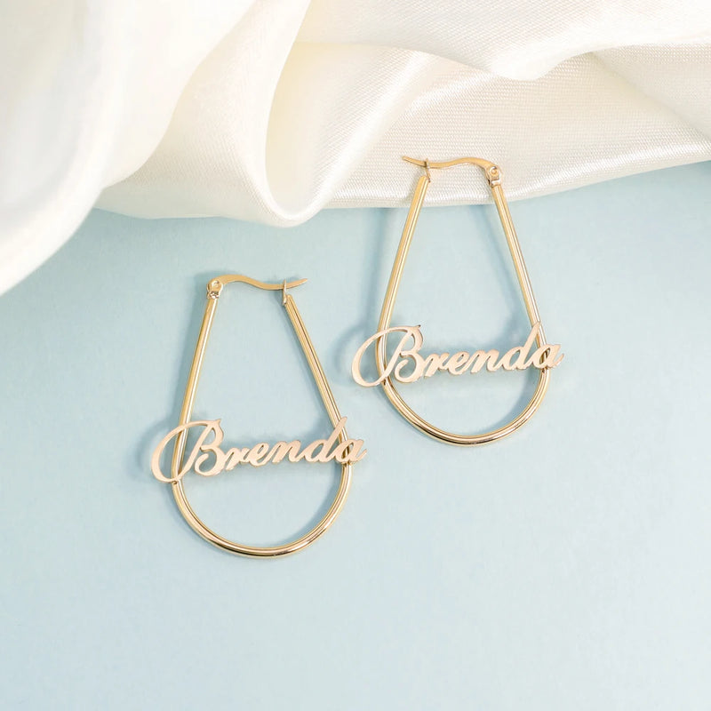 Geometric Dangler Earrings Personalized Name 1pair Stainless Steel