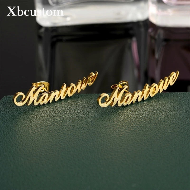Personalized Name Earrings Stainless Steel Studs for Women