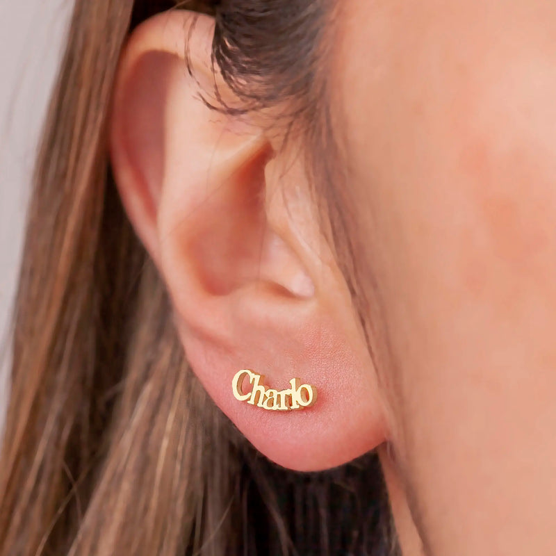 Personalized Stud Earrings, Minimalist Stainless Steel Name Earrings