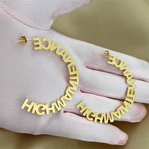 Name Earrings Personalized Jewelry Stainless Steel Boho Hoops