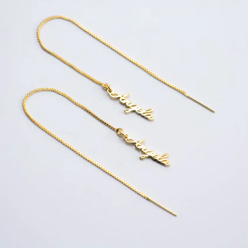 Personalized Name Threader Earrings Stainless Steel Dangle Ear Chain Women