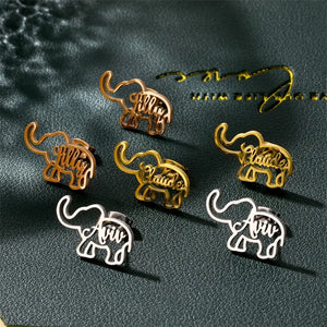 Personalized Stainless Steel Elephant Initial Name Earrings