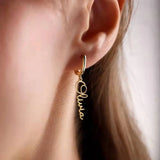 Name Earrings Personalized Vertical Pendant Fishhook Earrings