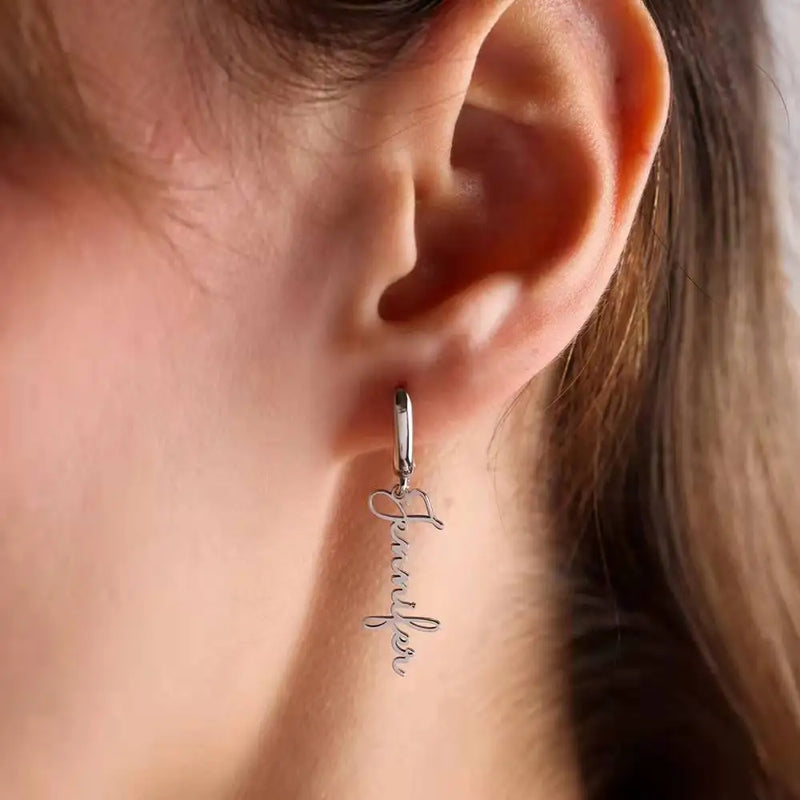 Name Earrings Personalized Vertical Pendant Fishhook Earrings