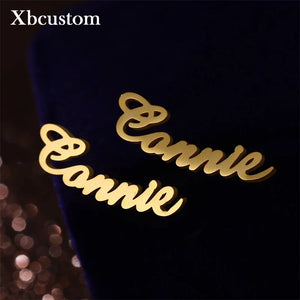 Personalized Name Earrings Stainless Steel Studs Women Birthday Gift