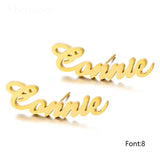 Personalized Name Earrings Stainless Steel Studs Women Birthday Gift