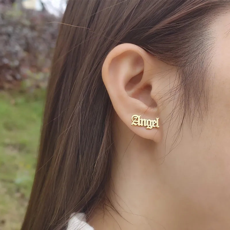 Name Earrings Women Jewelry Customize Old English Oorbellen Bijoux Pendientes